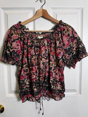 Jennie & Grace Boho Paisley Embroidered Eyelet Peasant Top Size M Cotton
